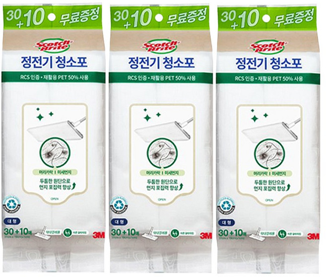 3M 스카치브라이트 정전기 청소포 대형 리필 30매 x 3개 (30매 추가증정) 기획세트, 1세트
