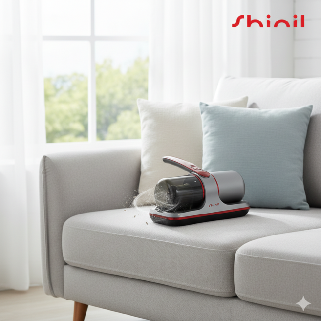 신일 고성능 무선 침구청소기 헤파필터 장착 미세먼지 진드기 살균 케어, 그레이 레드, UV-C
