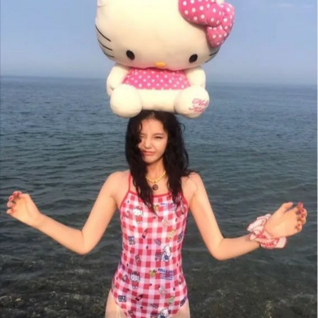 다이슝 키티 레이싱 수영복 여성 전신수영복 슬림효과 온천 보수적 스타일 학생용 수영복, 붉은색