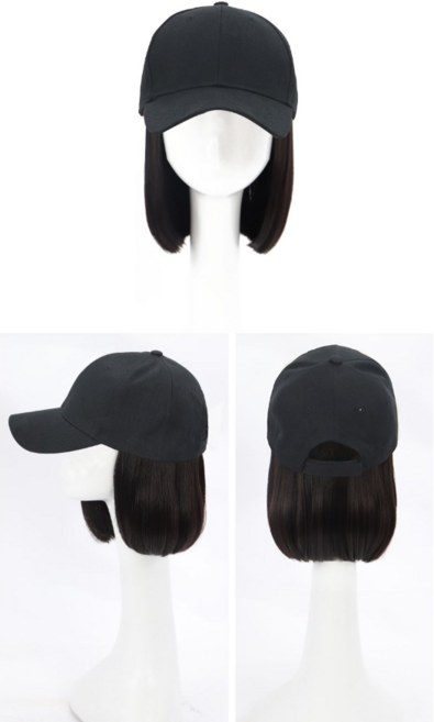 키밍 일체형 캡모자 단발가발, 블랙브라운, 1개