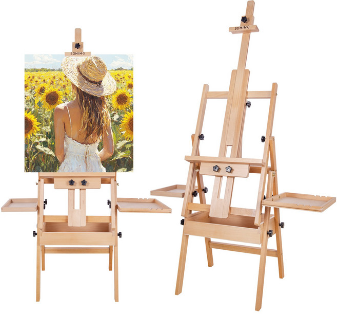 SOMIME 프리미엄 접이식 고급 원목 대형 이젤 테이블이젤 미술용 화판 수납 업그레이드 멀티탑 화이트보드 이젤 접이식 사이드 트레이