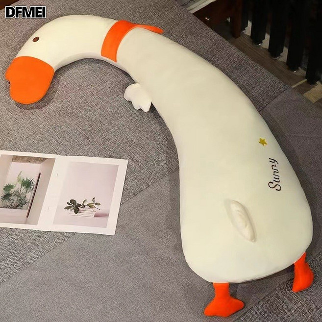 DFMEI 可愛夾腿睡覺長條抱枕毛絨可愛側睡送女生生日禮物送閨蜜公司禮品, 大白鵝
