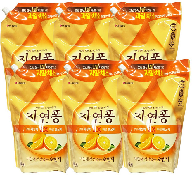 자연퐁 주방세제 오렌지 1.4kg 리필, 1.4L, 6개
