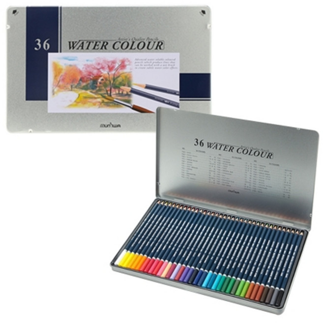 문화연필 넥스프로 고급 수채색연필 36색 틴케이스-갑(6개입)