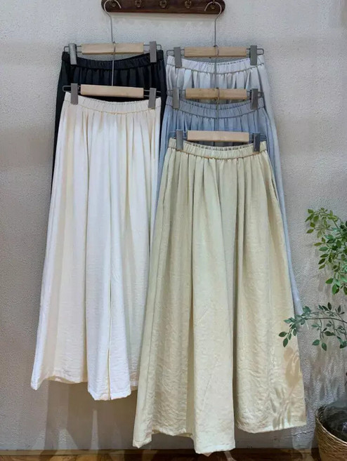 여자 치마 바지 텐셀라이크 캐주얼 여름 허리 밴딩 레이스 통 원픽2