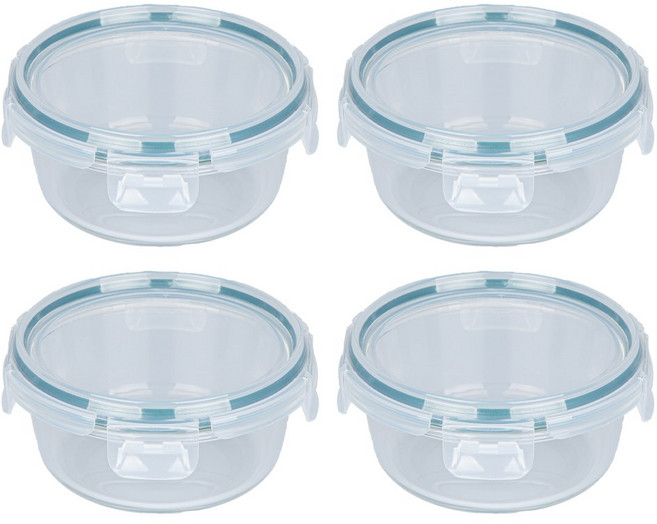 코멕스 오븐글라스 내열 강화유리 밀폐용기(오븐 전자레인지사용가능), 원형 400ml, 4개