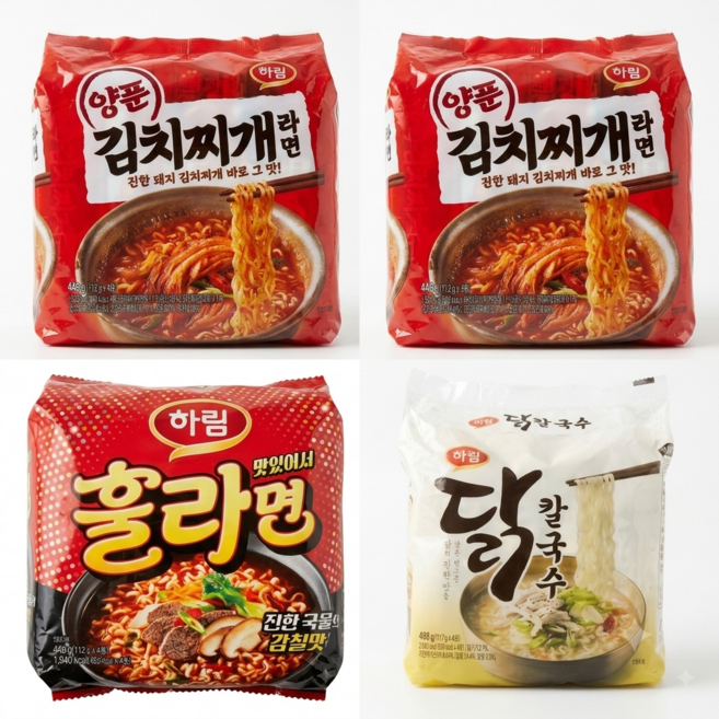 하림 라면 양푼김치찌개 8입+훌라면 4입+닭칼국수 4입 세트구성, 16개
