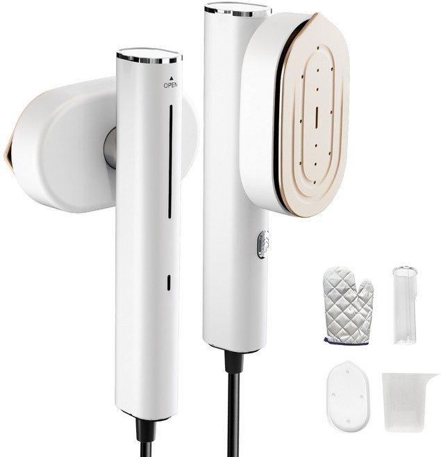 ELORTI 핸디형 스팀 다리미 건식 스팀 2in1 회전 헤드, 화이트