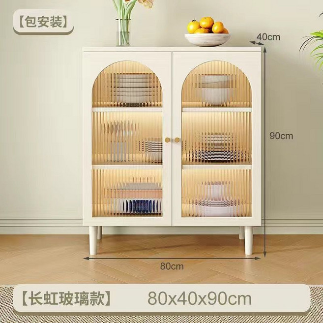 화이트 홈카페장 주방 수납장 1600 원목 낮은 진열장 라탄 부엌 고급, E. 유리 모델 80cm 찬장