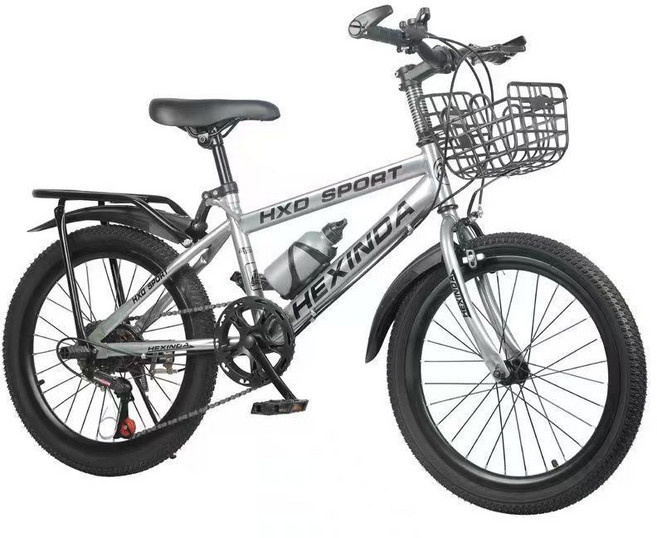 HXD 兒童自行車 變速山地自行車, 1個, 銀色變速+禮包+貨架+車筐20寸適合身高125-145厘米