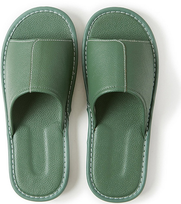 고급 가죽 실내화 호텔 슬리퍼 거실 실내슬리퍼 거실화, 1개, 그린