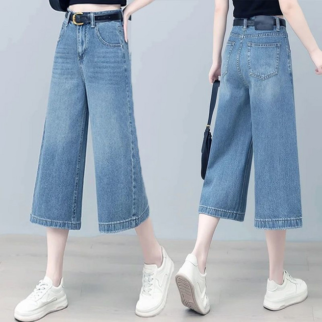 여성 데님팬츠 여름 하이웨스트 와이드핏 루즈핏 캐주얼 7부 청바지