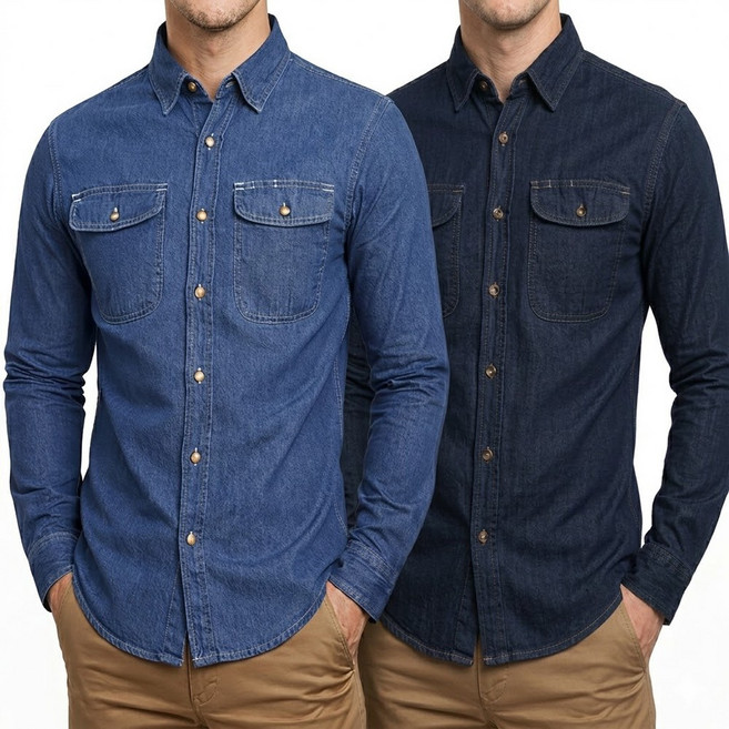 2장[GTM]WFC면청남방 남자 작업복 청남방 면100% 데님 포켓 일상복 빅사이즈