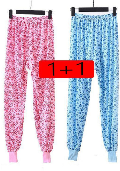 1+1 중장년 여성 내복 바지 봄 가을 엄마용 빅사이즈 꽃무늬 바지 중장년용 하이웨스트 레깅스 YCY