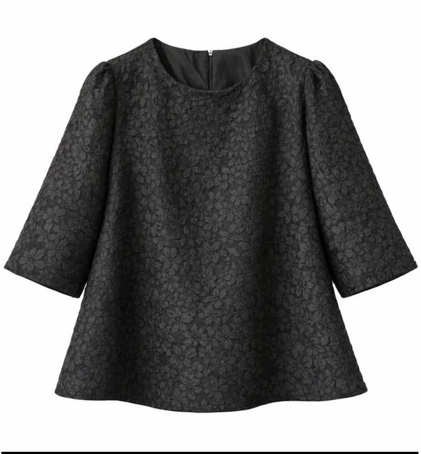 여성 고급 플라워 블라우스 A라인 체형커버 하객룩 데일리 블랙