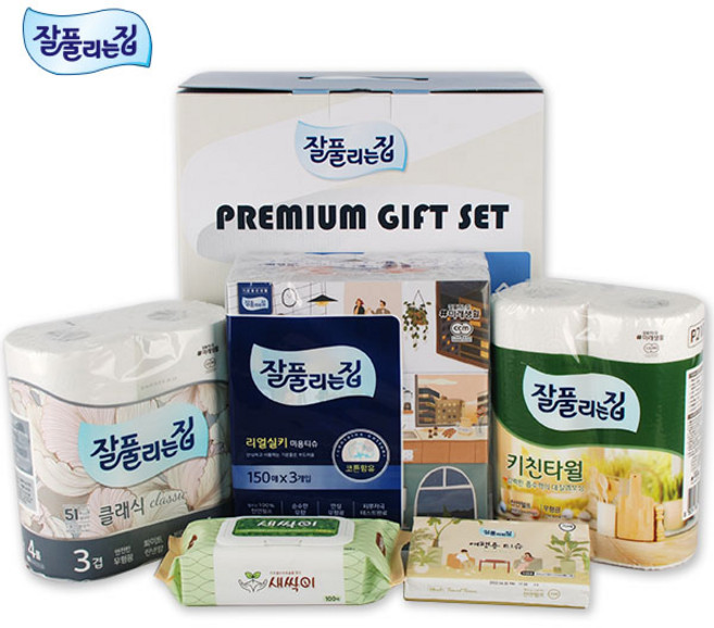 잘풀리는집 프리미엄선물세트(5종) 롤휴지+키친타올+미용티슈+물티슈+여행용티슈, 1개, 1개입
