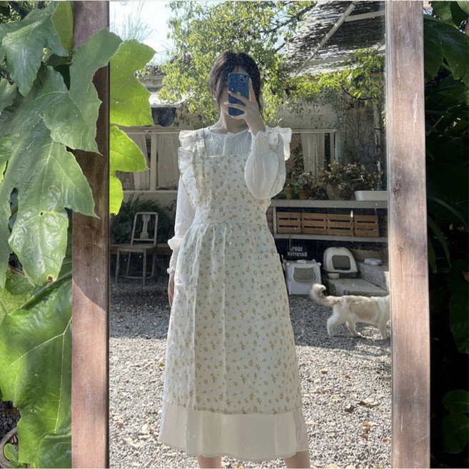 뽕쌈마켓 예쁜 프릴 앞치마 원피스 샵 꽃집 앞치마 신혼부부 선물, B, 1개