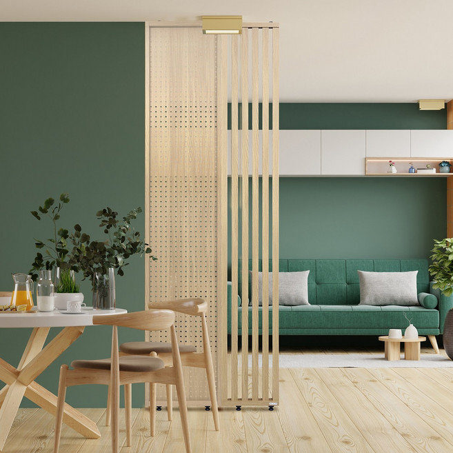 우드톡 1+1 타공판 + 간격 좁은 촘촘 스트라이프 가벽 파티션 조합, 무타공_337 + 촘촘 스트라이프_296, 오크