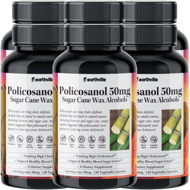 어스빌 폴리코사놀 50mg 사탕수수왁스알코올 옥타코사놀 10 20 베지캡슐, 120정, 6개 - 쿠팡