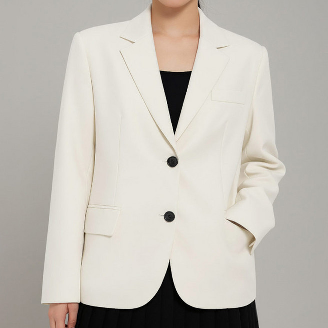 라뷰드 여성 스탠다드 싱글 투버튼 자켓 봄 가을 간절기 점퍼 세미 면접 정장 마이 캐주얼 카라넥 포켓 블레이져 데일리 하객룩 아우터