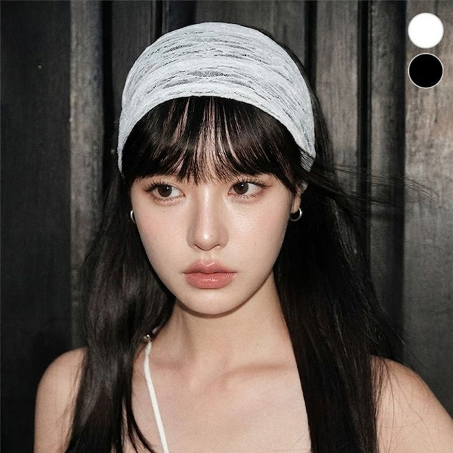빈티지 여성스런 레이스 시스루 반다나 밴딩 헤어밴드