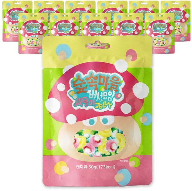 숲속마을 버섯 모양 사우어 젤리 case, 12개, 50g - 쿠팡
