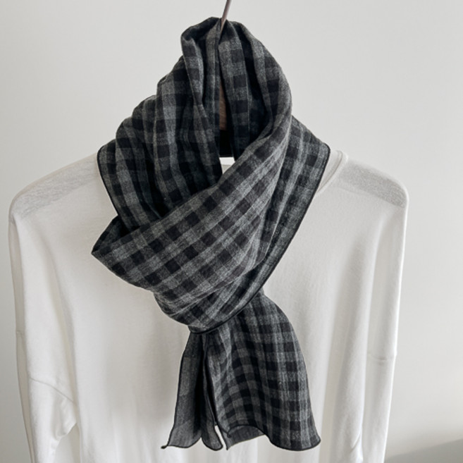 남성머플러 체크머플러남자 간절기 얇은 목도리 면 스카프 롱 초겨울 봄 여성 여자 중년 남자 남녀공용 베이지 블랙 자체제작