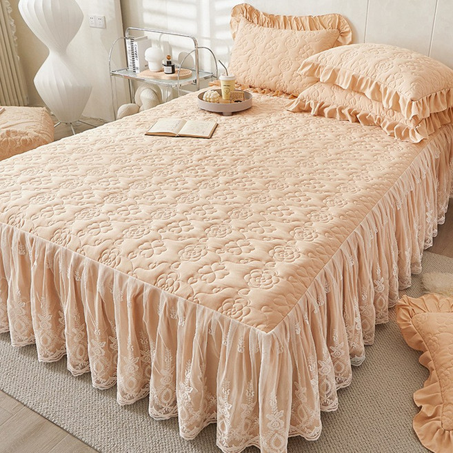레이스 침대커버 스커트 누빔 오렌지베딩 퓨어스킨