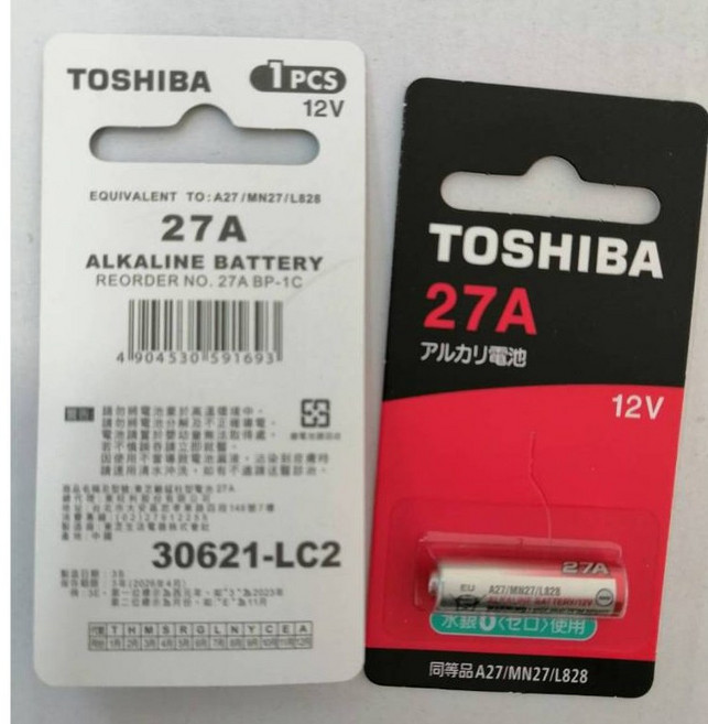 TOSHIBA 東芝 27A 12V 鹼性碳鋅電池, 1個, 1入, 1個裝