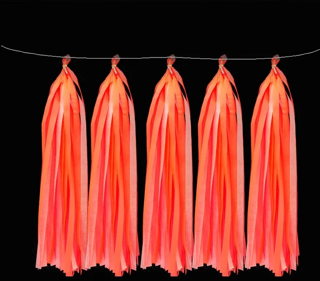 네온 형광 파티 용품 어둠 속에서 빛나는 테이프 서클 도트 스타 깃발 화환 장식 웨딩 생일, 01 5pcs 37cm tassels