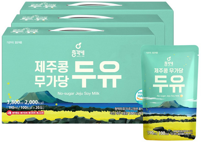 총각네 제주콩 무가당 두유, 190ml, 60개