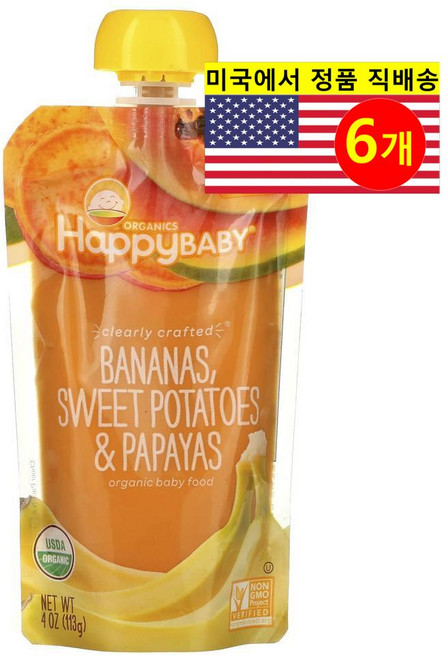 Happy Family Organics 6개월 이상 유아용 오가닉 과일 곡물 퓨레 이유식 113g 6개, 6개