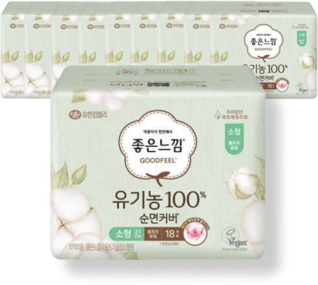 좋은느낌 유기농 순면커버 울트라슬림 소형 18개 x 10팩, 18개입, 10개