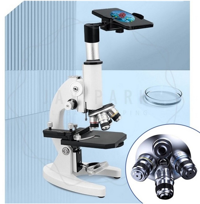 제이스튜 200000배 초정밀 4헤드 광학현미경 스마트폰 PC 디스플레이 연결 풀세트, 현미경+캘리퍼+키트+핸드폰거치대+가방