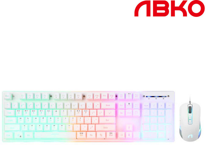 앱코 HACKER 레인보우 LED 게이밍 키보드 + 마우스 세트, KM400 앱코공식인증점, 화이트, 일반형