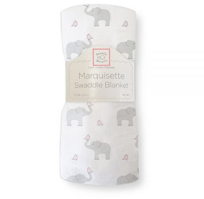 SwaddleDesigns Marquisette 남아 및 여아용 리시빙 포대기 담요 부드러운 프리미엄 면 모슬린 최고의 샤워 선물 코끼리 및 파스텔 핑크 병아리 Pare