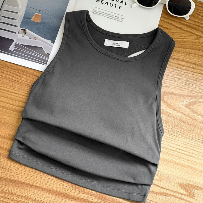 woora 削肩後挖背胸墊背心 無袖上衣