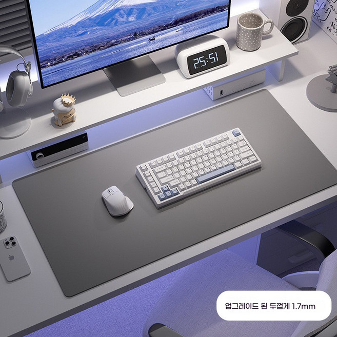 가죽 데스크 와이드 장패드 마우스패드 논슬립 키보드 매트 프리미엄 1.7mm, 흰색