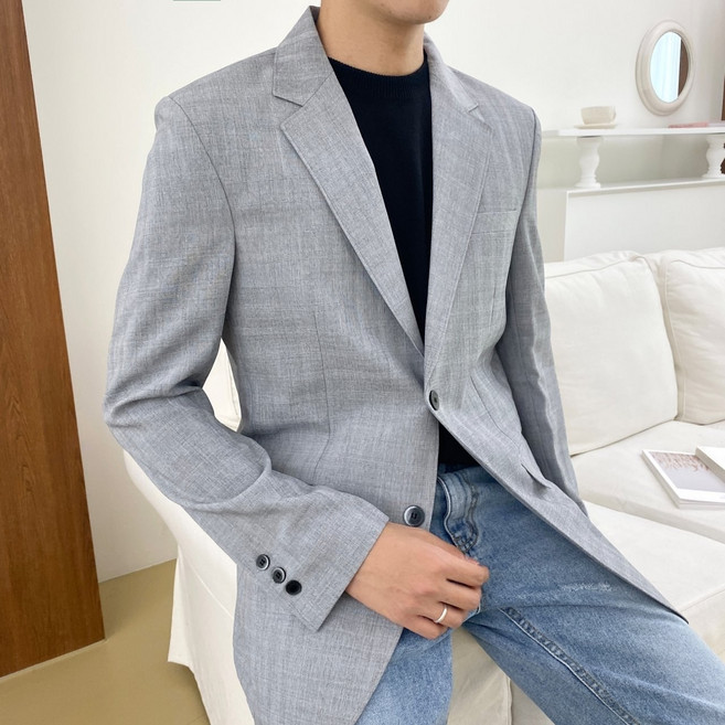 마지막한정수량 데일리 봄 여름 린넨레브체크자켓 그레이