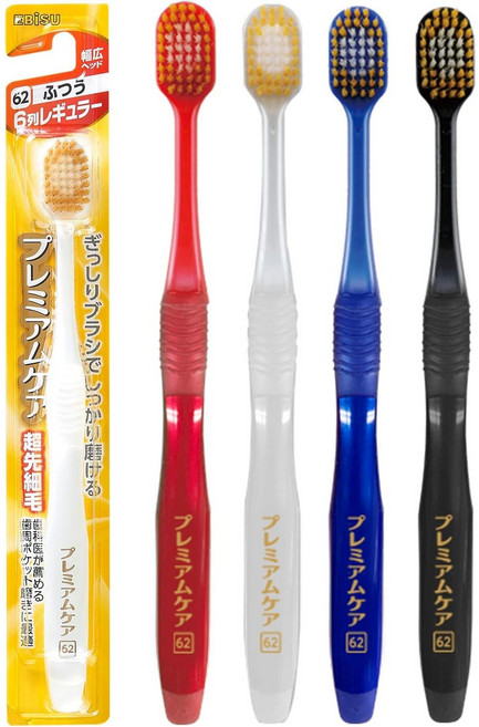 EBISU 에비스 칫솔 62 일본 프리미엄 케어 보통 모, 6개, 1개입