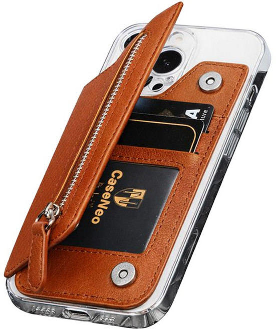 아띠꼴로 전부넣어 핸드폰 부착 카드 지갑 포켓 케이스, 1개, 웜브라운