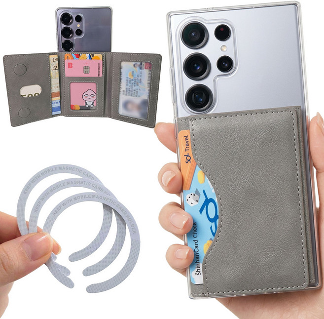 제이라 맥세이프 카드 지갑 가죽 갤럭시 아이폰 호환, 1개, 그레이