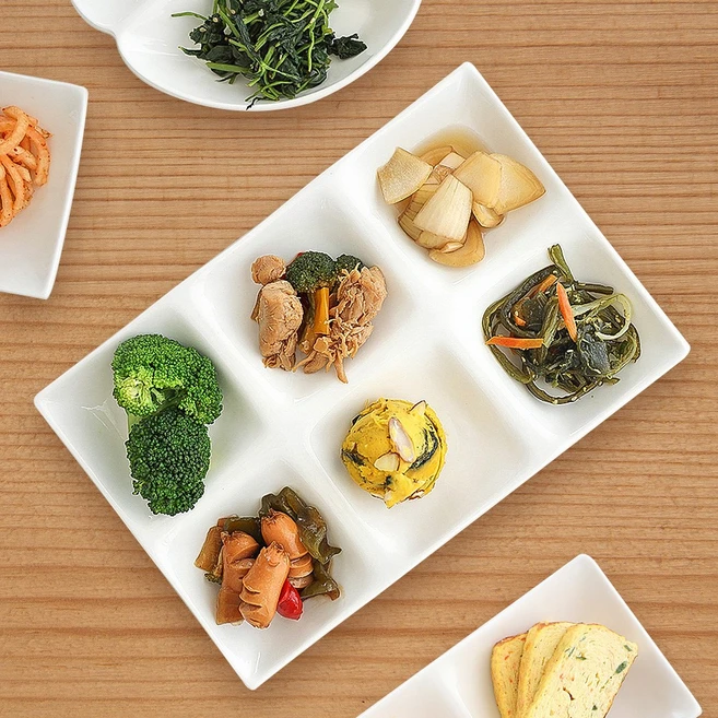 모리다인 마일드 6칸 나눔 도자기 반찬 접시 26*17cm 1개 - 쿠팡