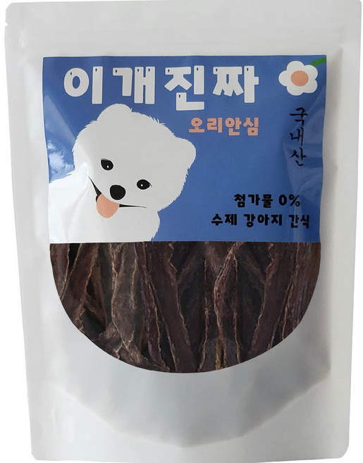 '그대로 말린'100%국내산 수제 강아지 간식 대용량 애견 반려견 육포, 1개, 250g, 오리안심