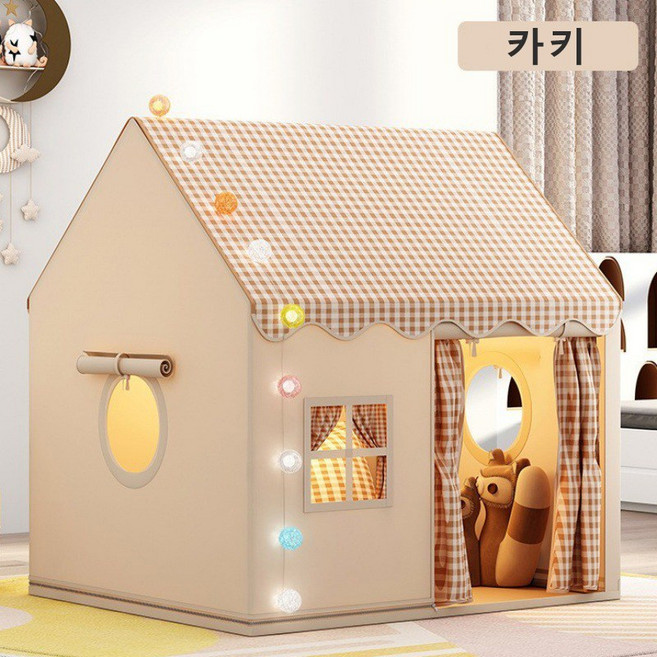 Nexre 놀이용 대형 실내 텐트 장난감 하우스 접이식 플레이텐트 튼튼한 철제 프레임, 1개, 카키