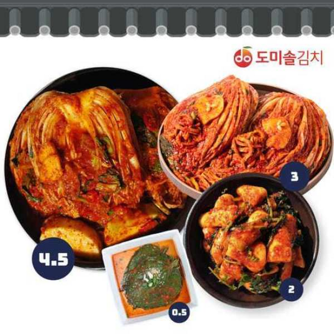 도미솔 포기+보쌈김치+총각김치+깻잎김치 총, 4.5kg, 1개