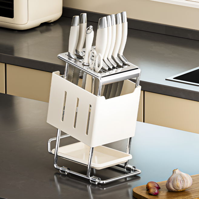 인사이트셀 스테인리스 물빠짐 칼꽂이, 1개, 크림