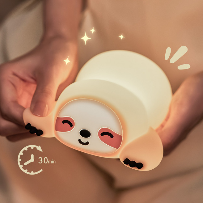 Anystar 귀여운 동물 무드등 타이머 수면등, 연노란색, 늦잠 자는 나무늘보