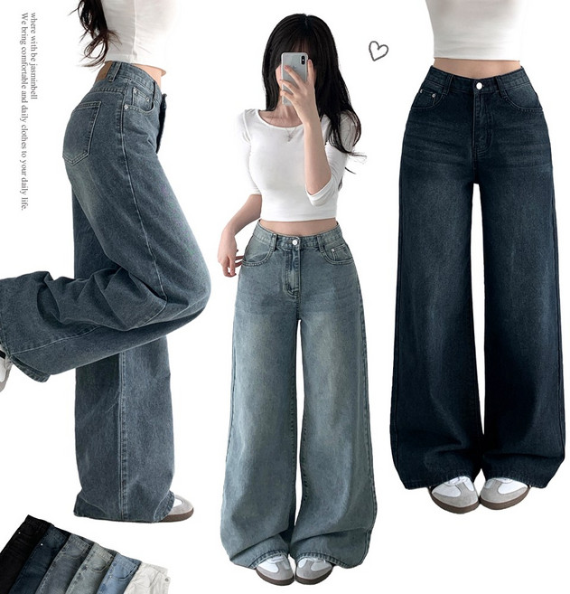 자스민벨 디노브 와이드 데님 팬츠 빈티지 워싱 롱팬츠 백포켓 숏/기본/롱 기장선택 청바지 키작녀 키큰녀 데일리룩 학생룩 수학여행 하비추천 체형커버 사계절템
