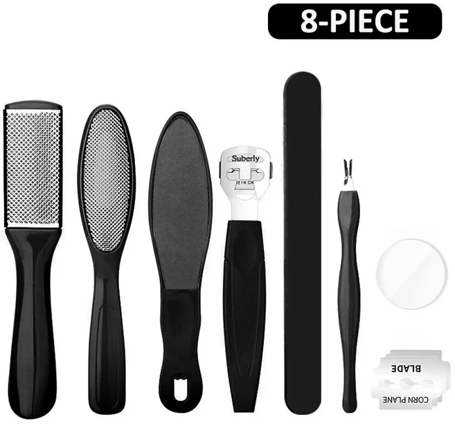 8/10-in-1 전문 페디큐어 키트 스테인레스 스틸 굳은 살 면도기는 풋 케어 도구로 부드럽고 매끄러운 발을, 01 Blue 8 in 1